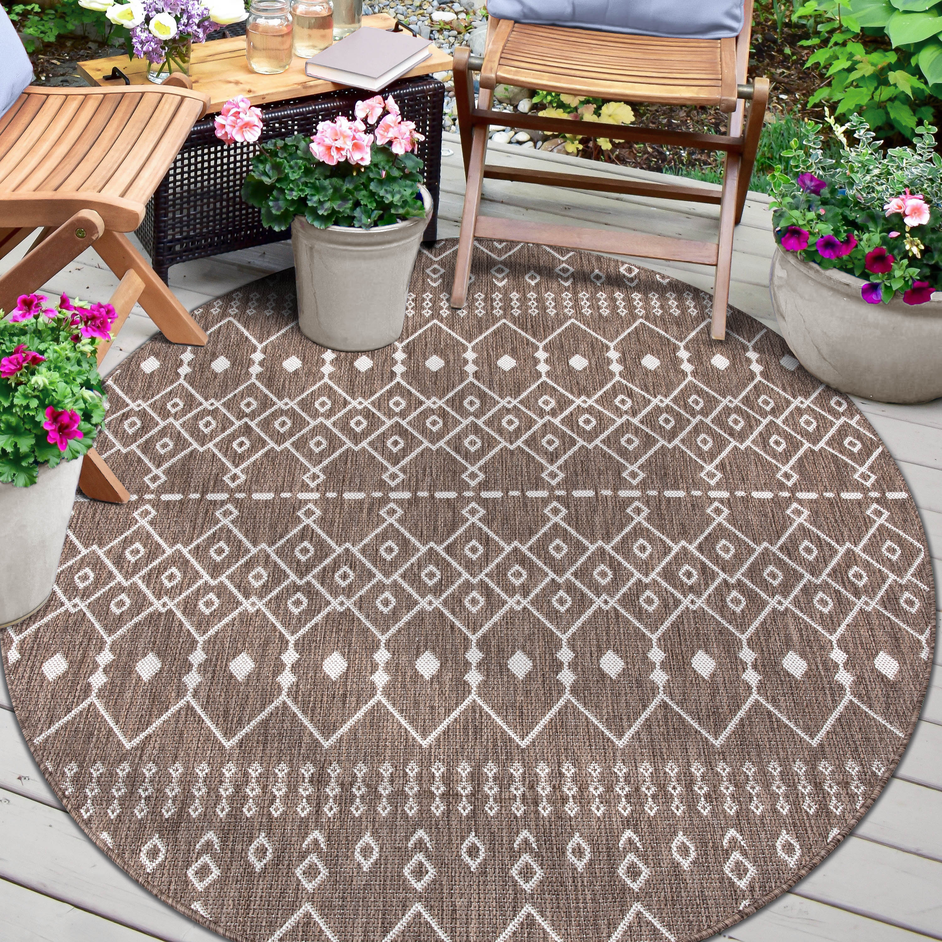 Nord Moroccan Tribal Indoor Outdoor Taupe Flatweave Rug