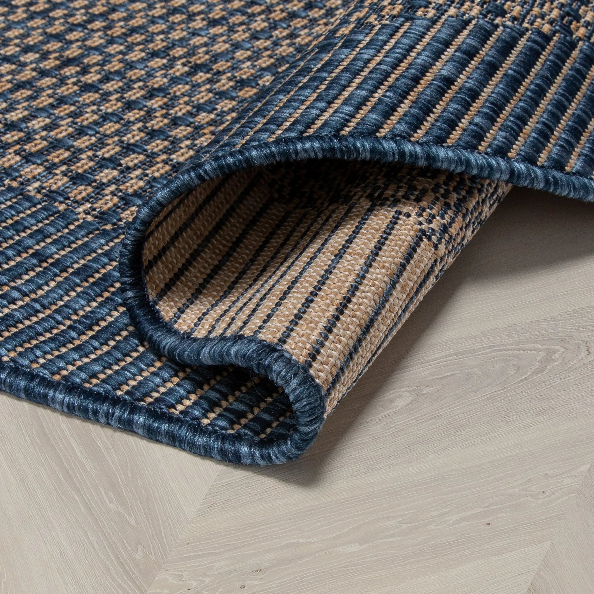 Odin Solid & Striped Border Indoor Outdoor Blue Flatweave Rug Well Woven