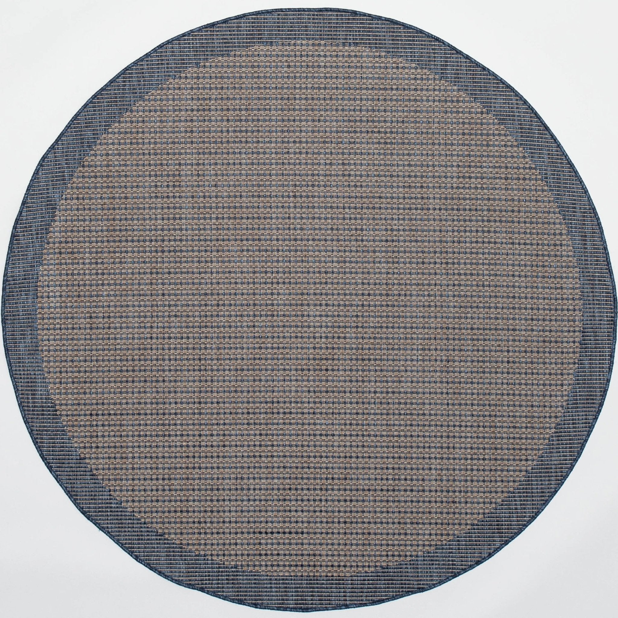 Odin Solid & Striped Border Indoor Outdoor Blue Flatweave Rug Well Woven
