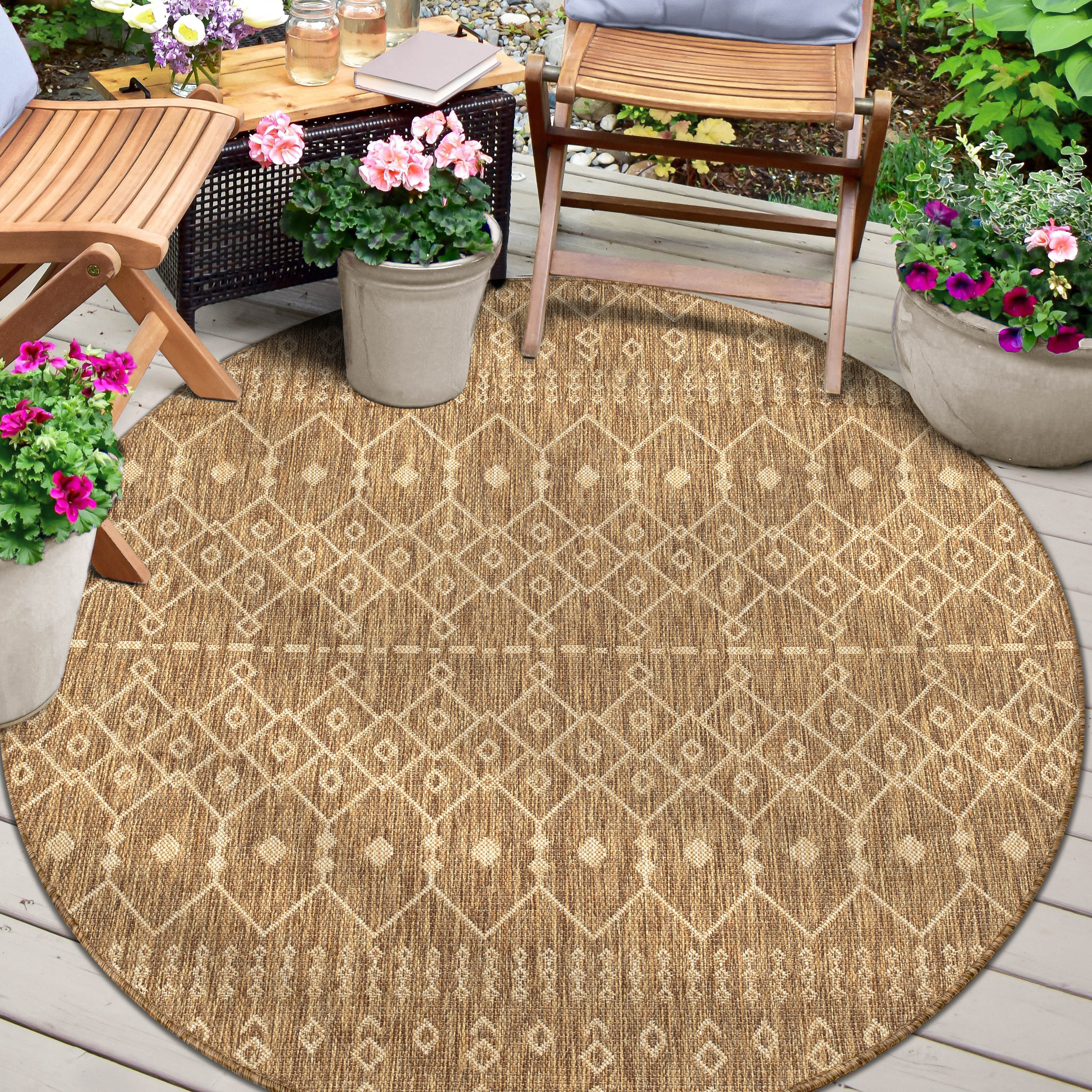 Nord Moroccan Tribal Indoor Outdoor Brown Flatweave Rug Well Woven