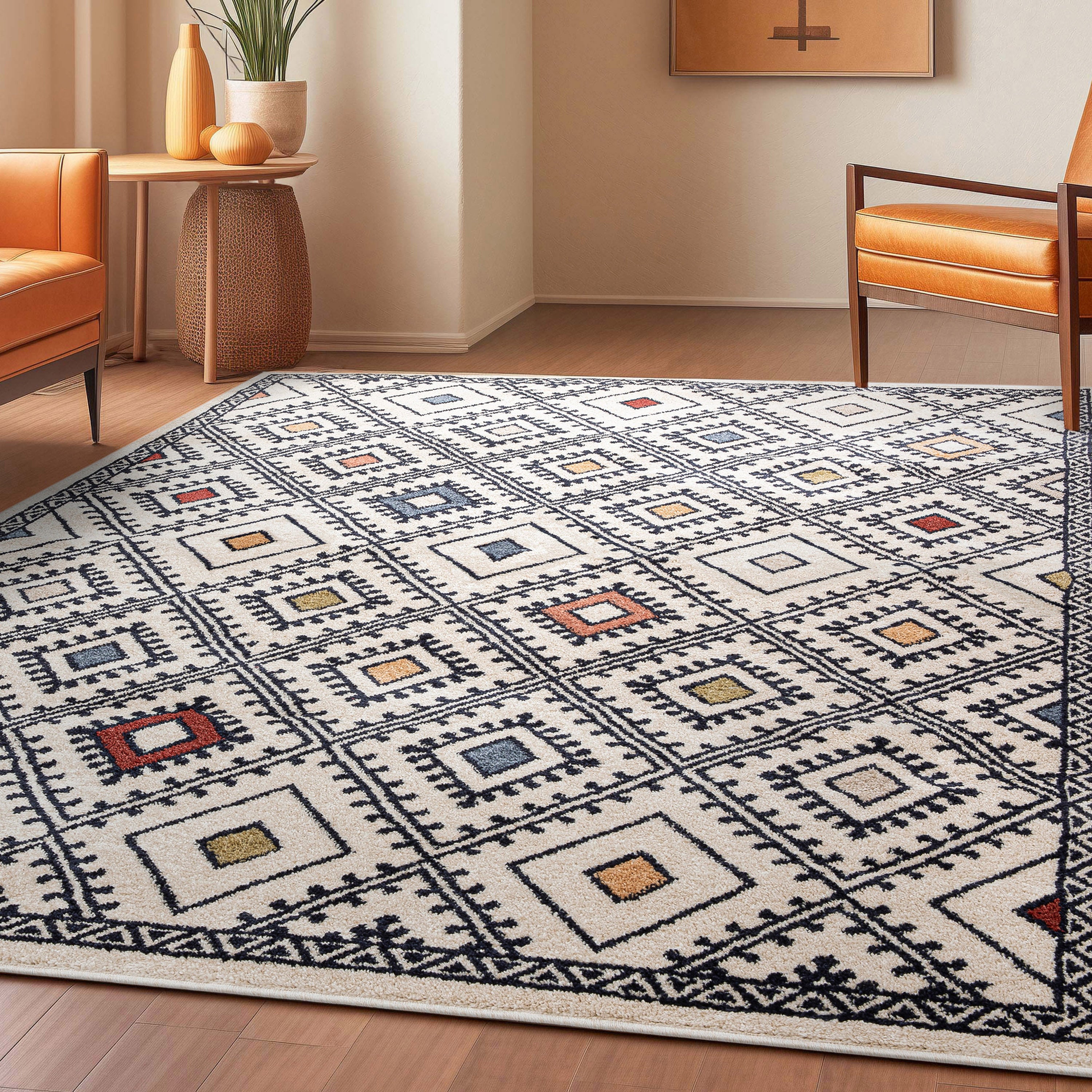 Moderne Bohemian Chic Tribal Moroccan Beige Rug