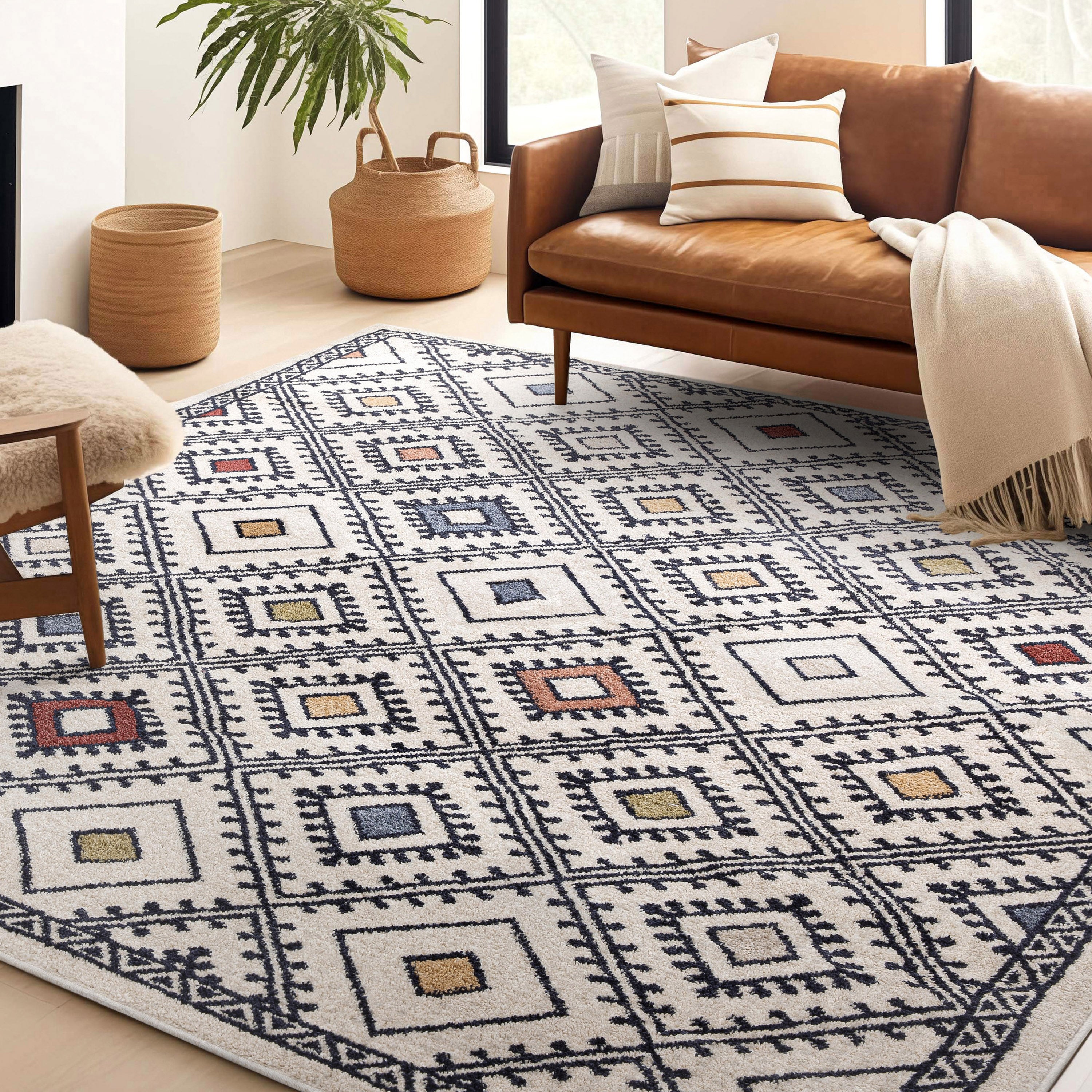 Moderne Bohemian Chic Tribal Moroccan Beige Rug