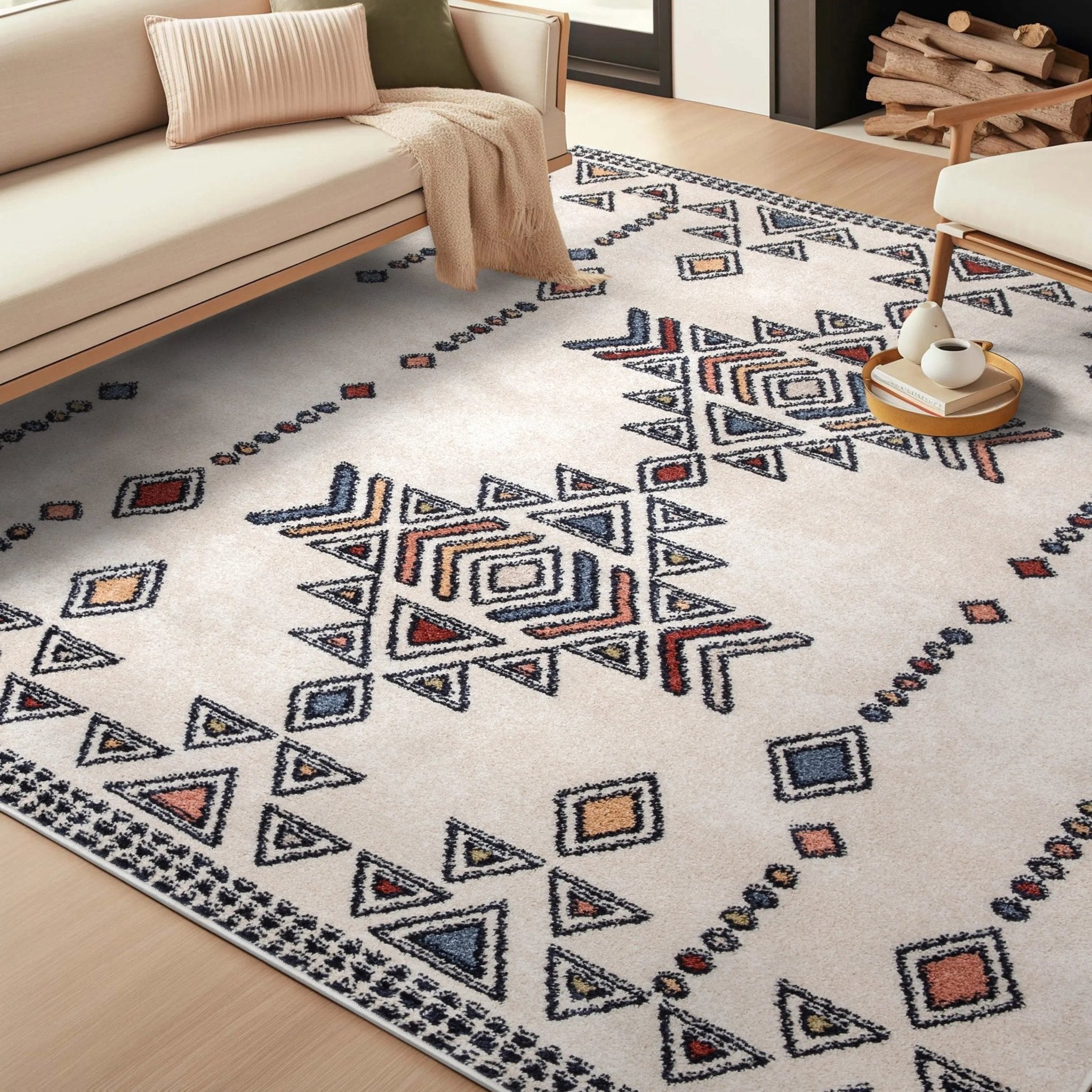 Huron Bohemian Vintage Tribal Beige Rug Well Woven