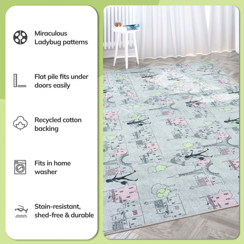 Miraculous Ladybug Walking In Paris Grey Area Rug by Well Woven