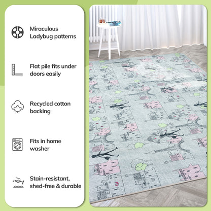 Miraculous Ladybug Walking In Paris Grey Area Rug by Well Woven