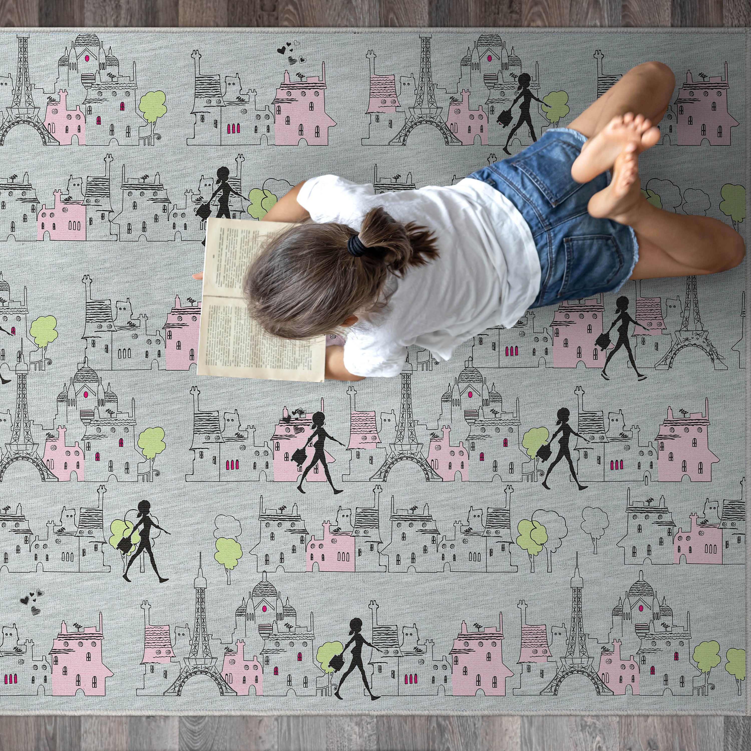 Miraculous Ladybug Walking In Paris Grey Area Rug by Well Woven