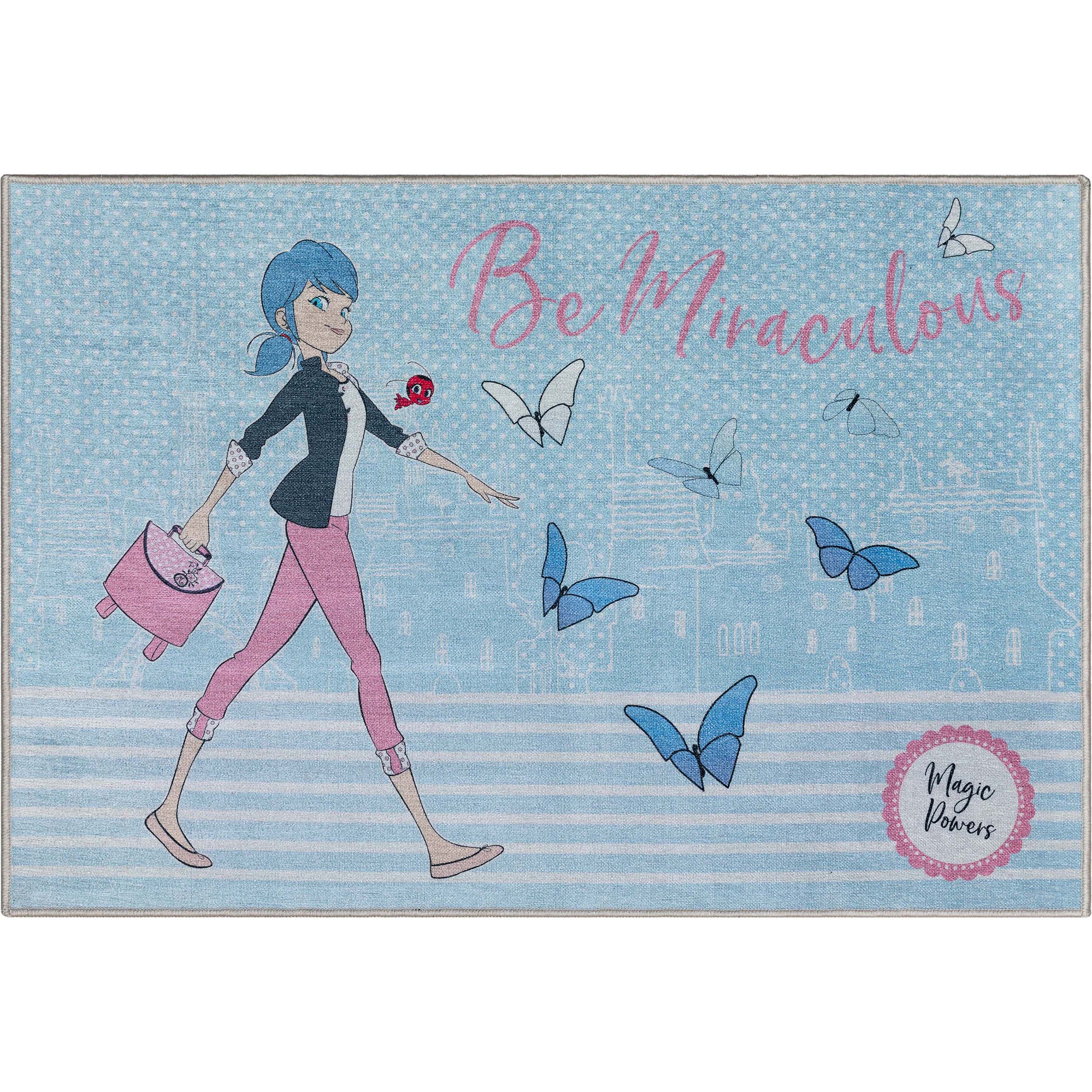 Miraculous Ladybug Be Miraculous Light Blue Area Rug by Well Woven