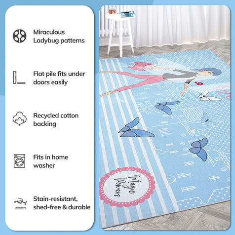 Miraculous Ladybug Be Miraculous Light Blue Area Rug by Well Woven