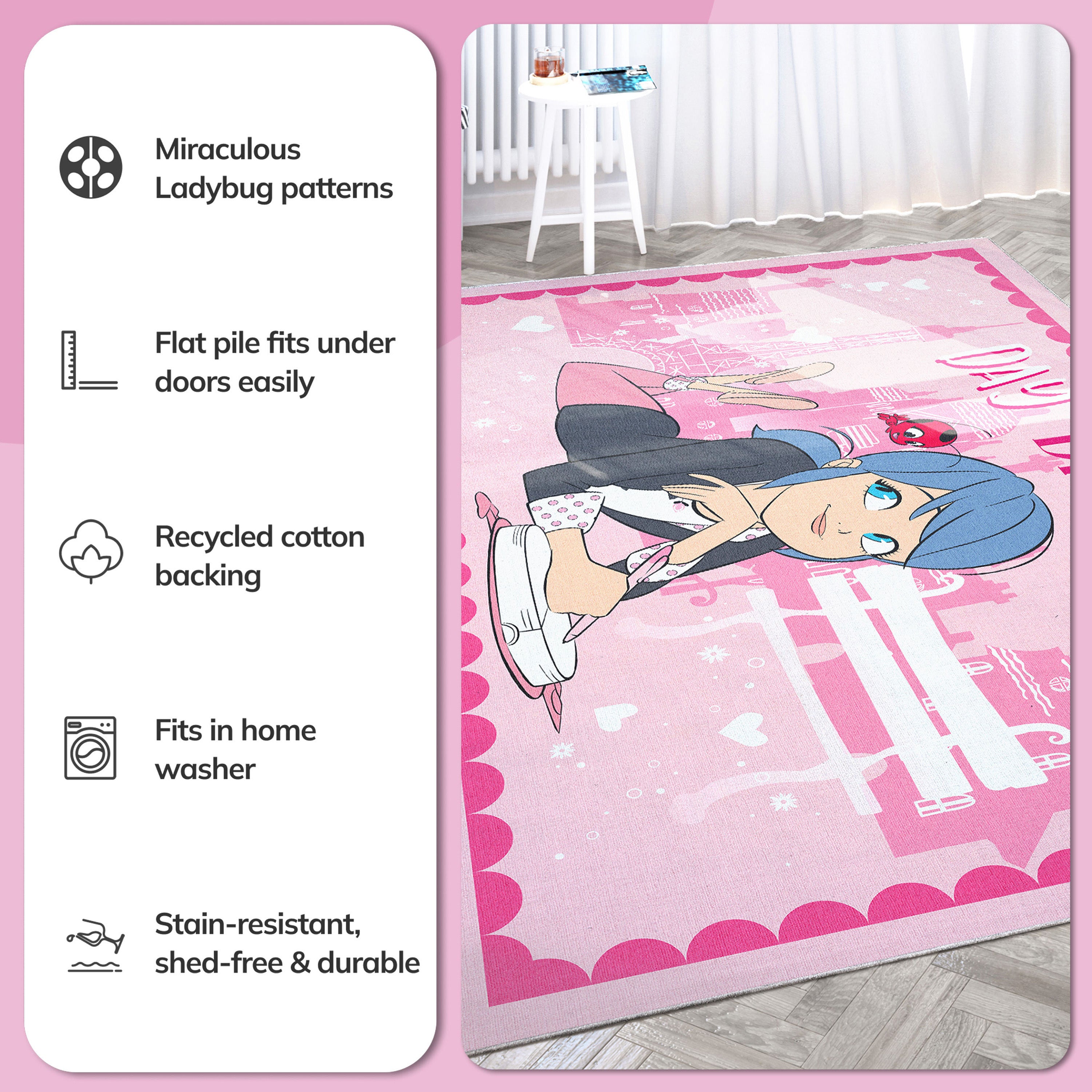 Miraculous Ladybug Day Dreamer Pink Area Rug by Well Woven