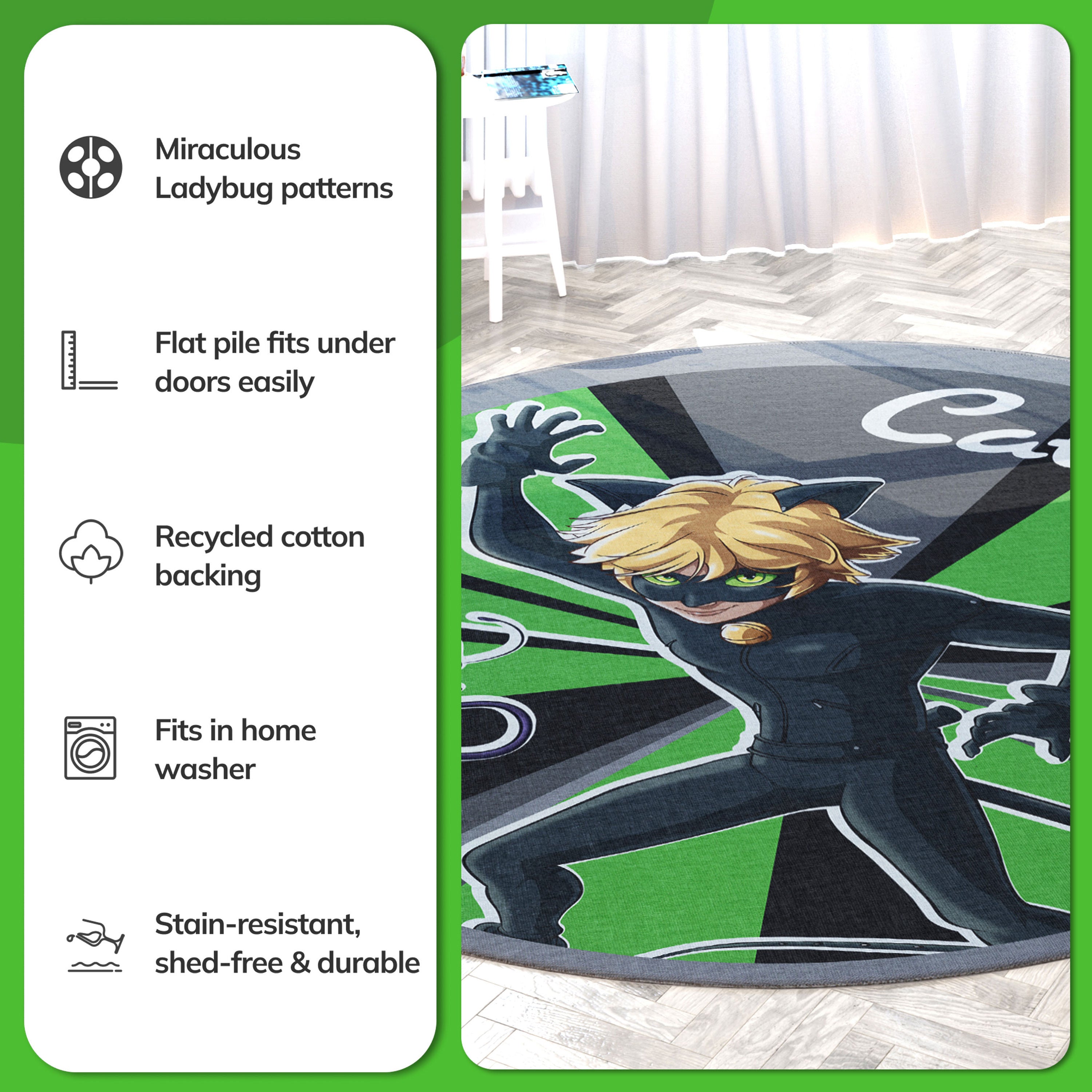 Miraculous Ladybug Cat Noir Green Area Rug by Well Woven