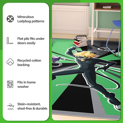 Miraculous Ladybug Cat Noir Green Area Rug by Well Woven