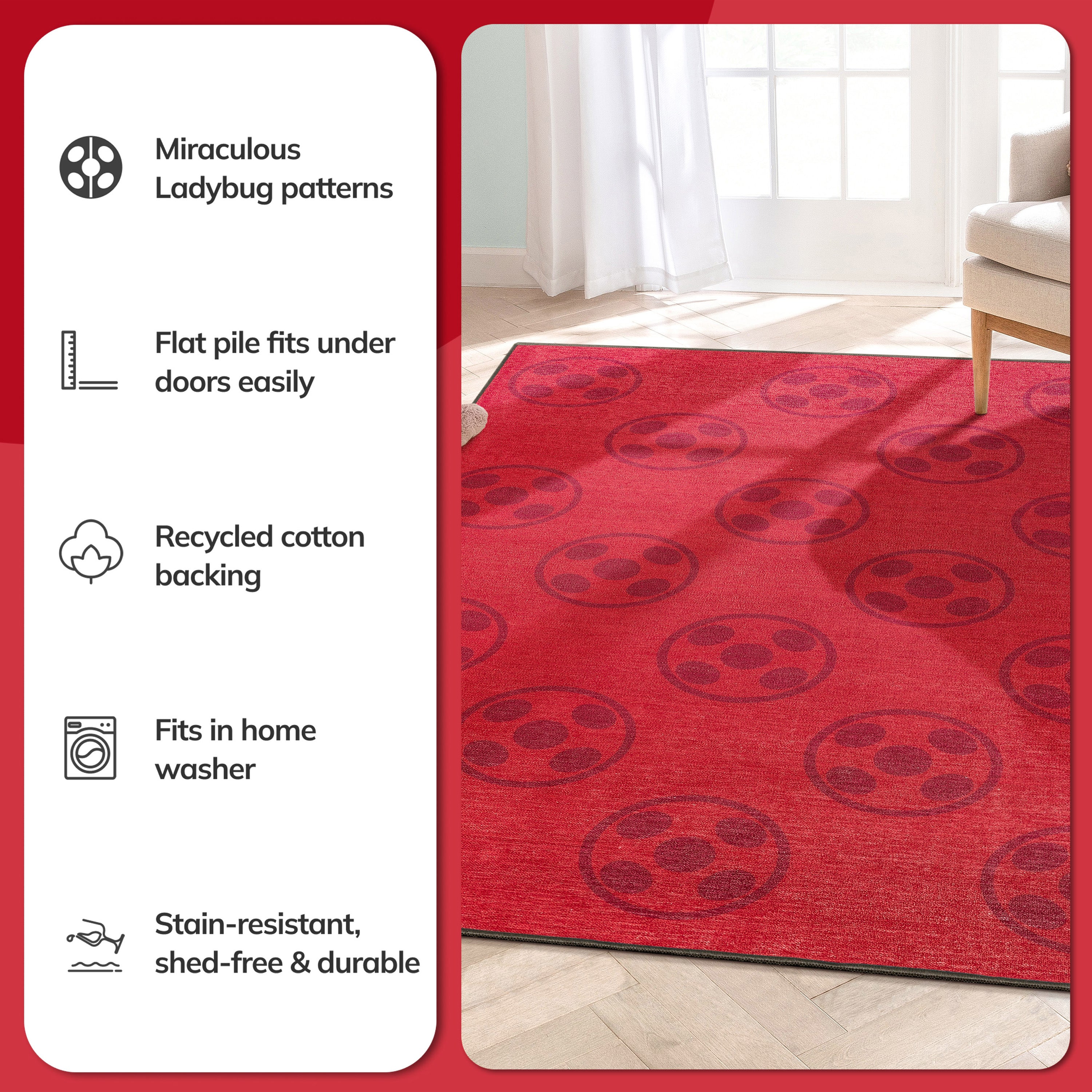 Miraculous Ladybug large Ladybug Repeat Red Area Rug by Well Woven