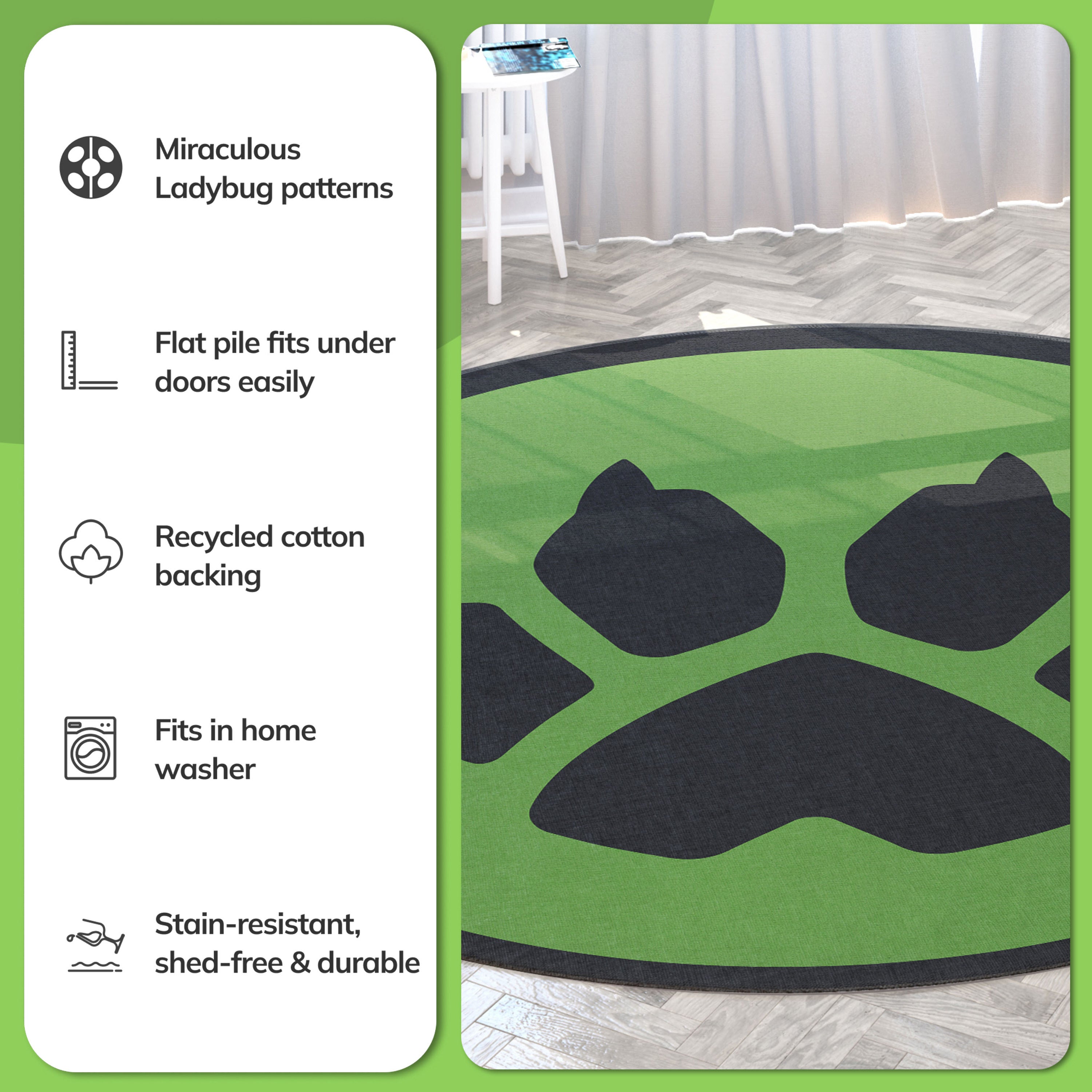 Miraculous Ladybug Cat Noir Symbol Green Area Rug by Well Woven