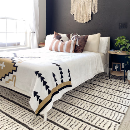 Viho Tribal Geometric Stripes Ivory High-Low Textured Pile Rug