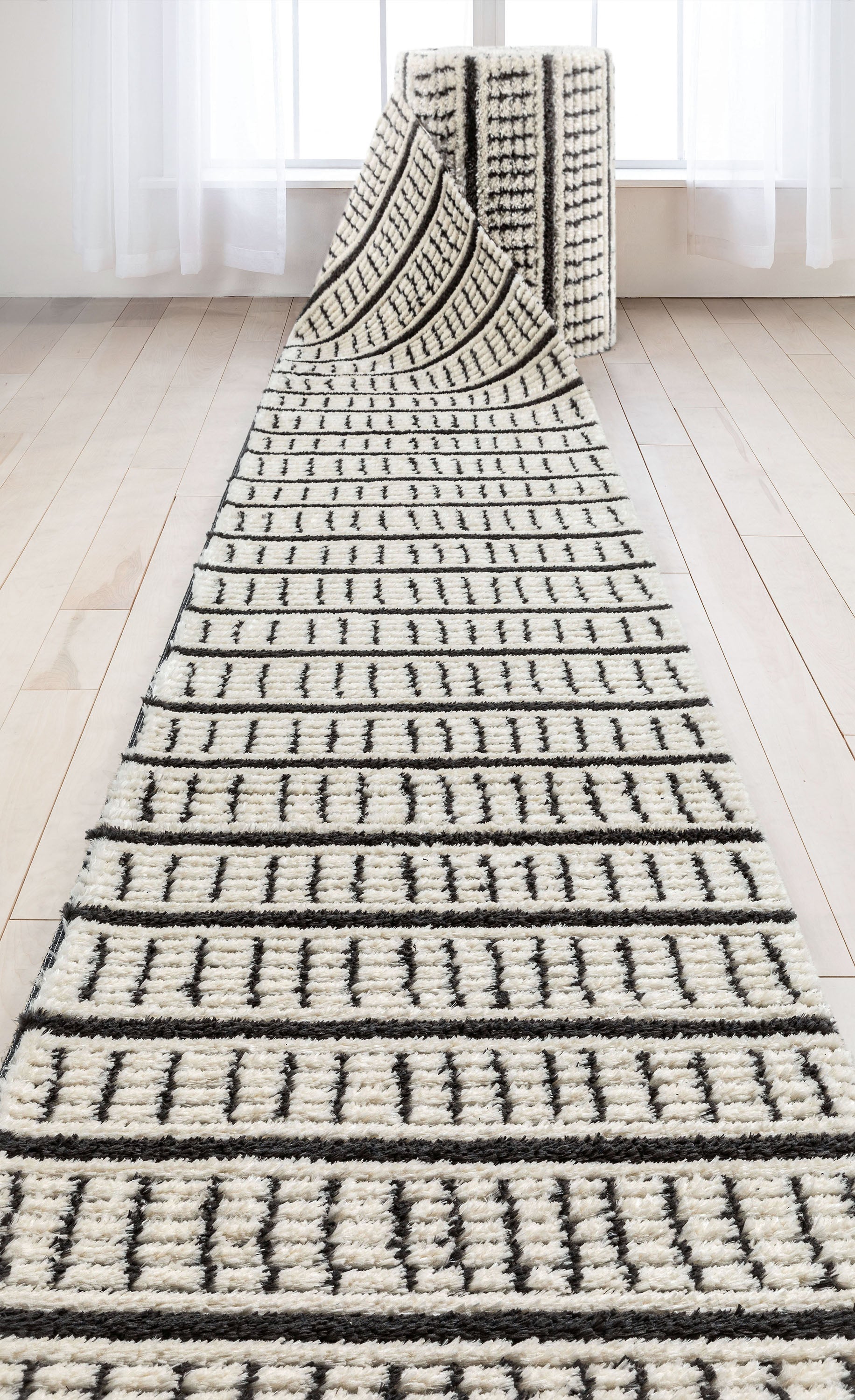 Custom Size Runner Viho  Geometric Tribal Ivory Choose Your Width x Choose Your Length Hallway Runner Rug -Soft Pile