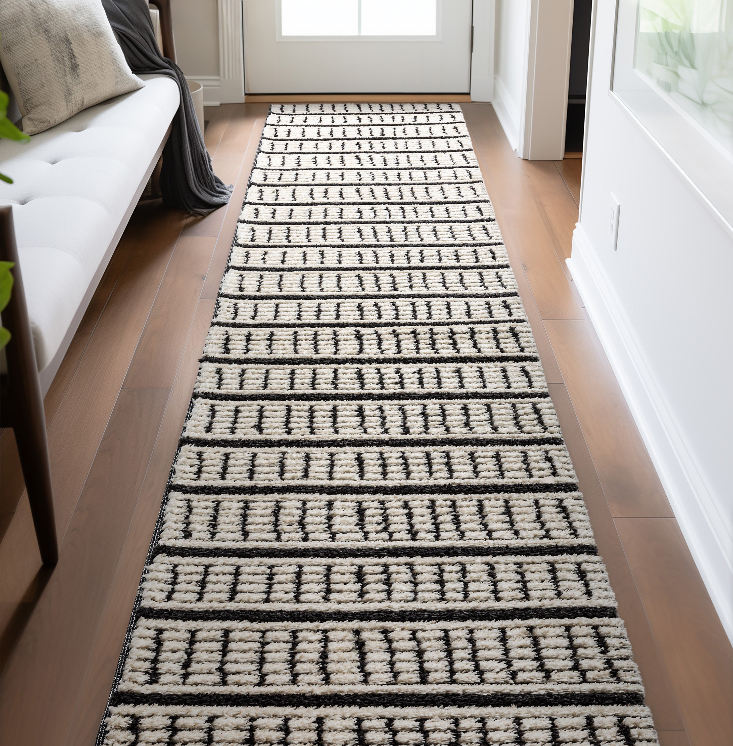 Custom Size Runner Viho  Geometric Tribal Ivory Choose Your Width x Choose Your Length Hallway Runner Rug -Soft Pile