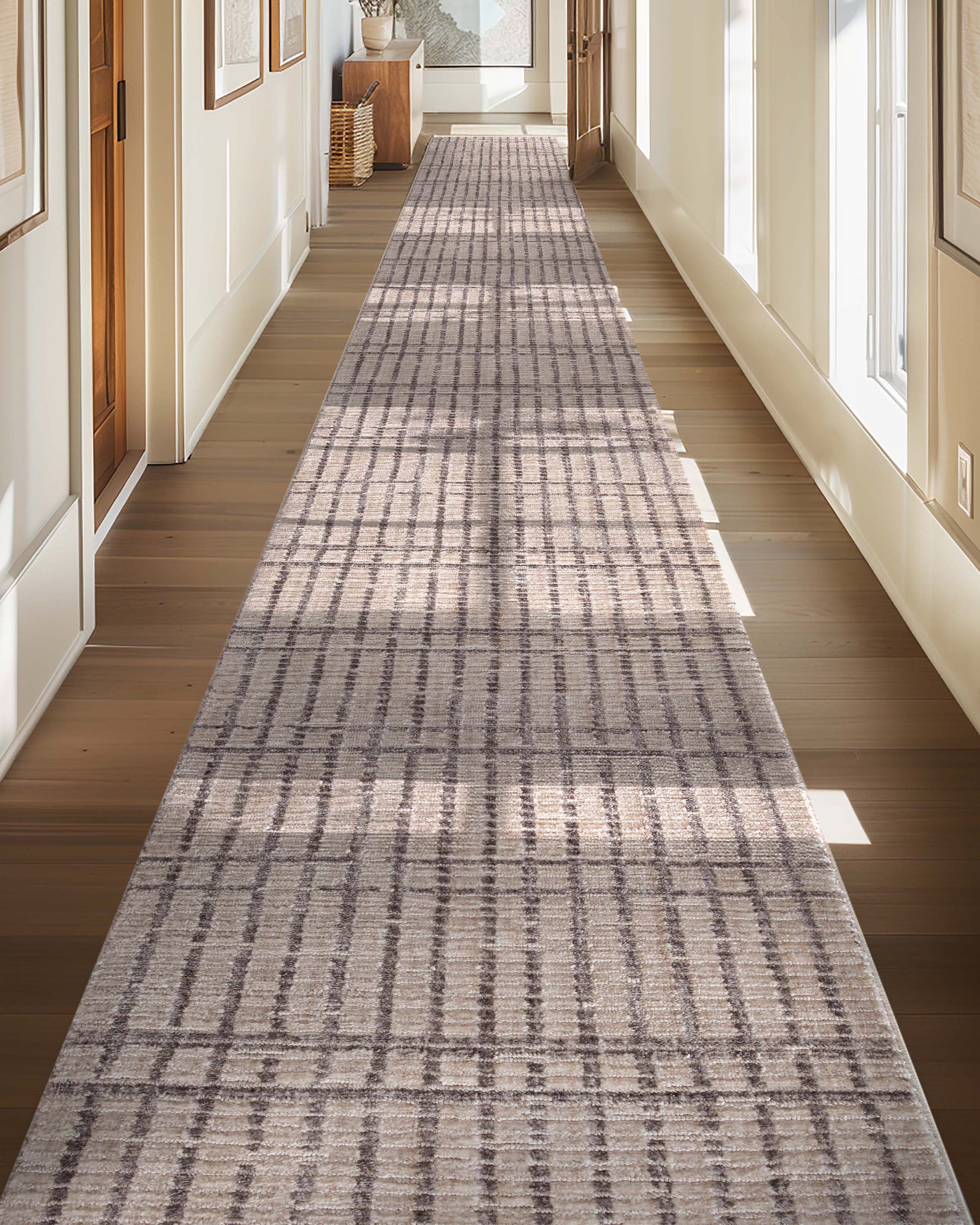 Custom Size Runner Skog Contemporary Geometric Ivory Choose Your Width x Choose Your Length - Perfect For Hallway, Stairs & Kitchen