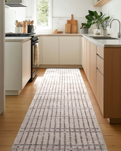 Custom Size Runner Skog Contemporary Geometric Ivory Choose Your Width x Choose Your Length - Perfect For Hallway, Stairs & Kitchen