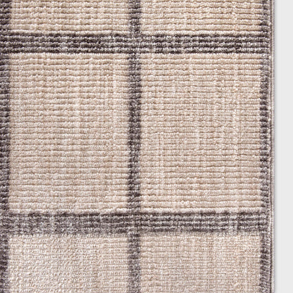 Custom Size Runner Hav Geometric Plaid Ivory Choose Your Width x Choose Your Length - Perfect For Hallway, Stairs & Kitchen