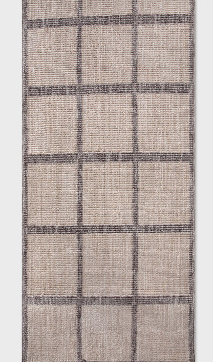 Custom Size Runner Hav Geometric Plaid Ivory Choose Your Width x Choose Your Length - Perfect For Hallway, Stairs & Kitchen