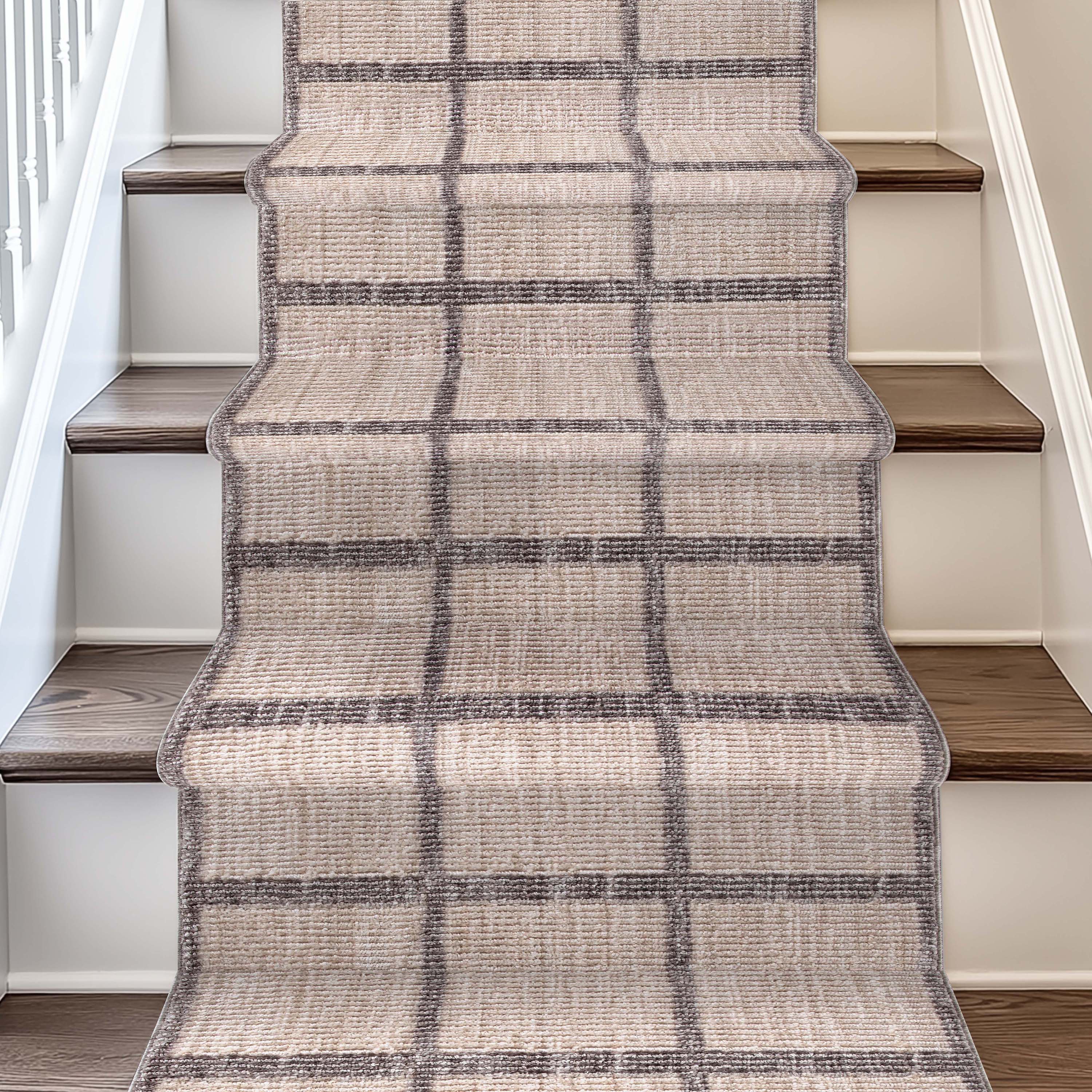 Custom Size Runner Hav Geometric Plaid Ivory Choose Your Width x Choose Your Length - Perfect For Hallway, Stairs & Kitchen