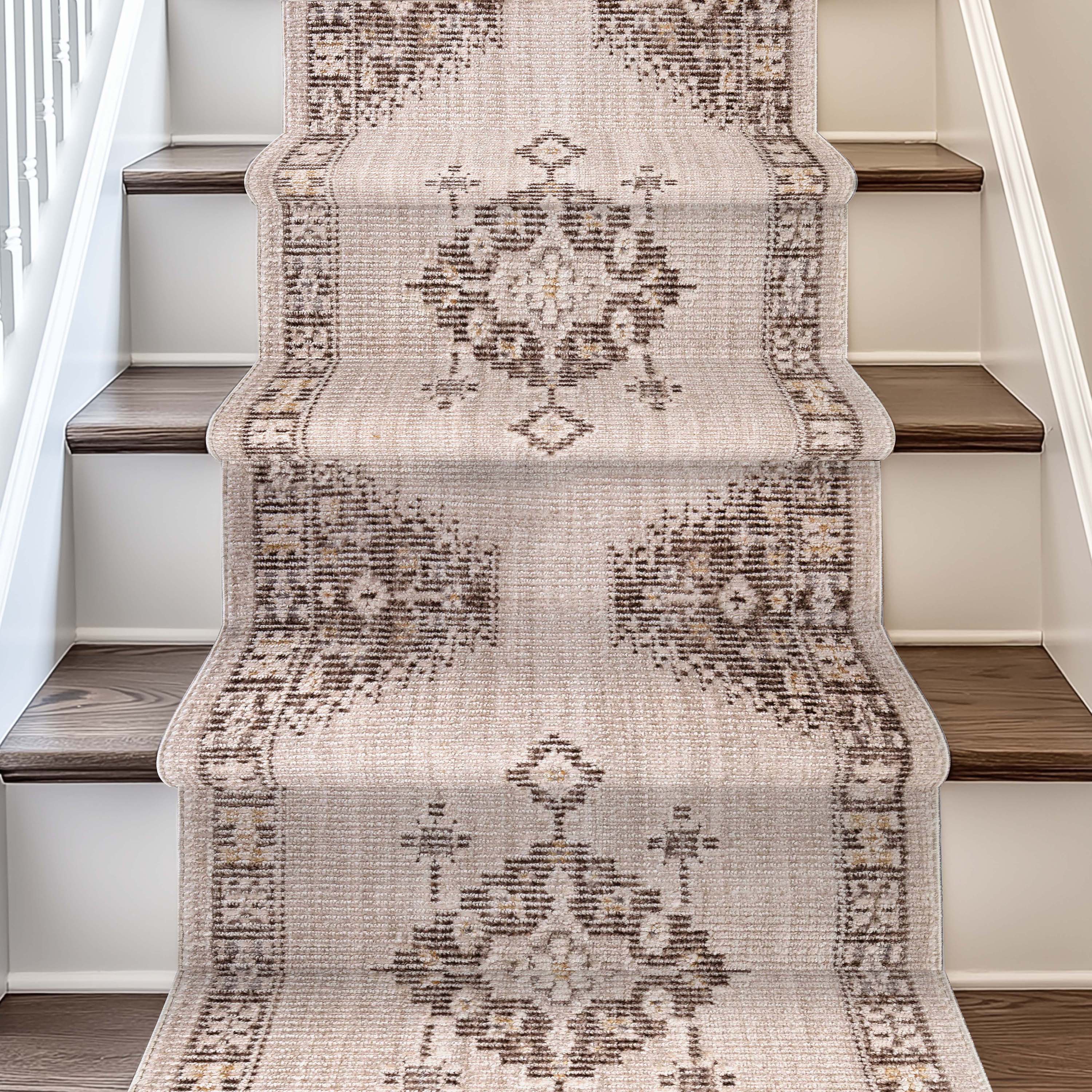 Custom Size Runner Isfjord Tribal Medallion Ivory Choose Your Width x Choose Your Length - Perfect For Hallway, Stairs & Kitchen