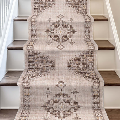 Custom Size Runner Isfjord Tribal Medallion Ivory Choose Your Width x Choose Your Length - Perfect For Hallway, Stairs & Kitchen