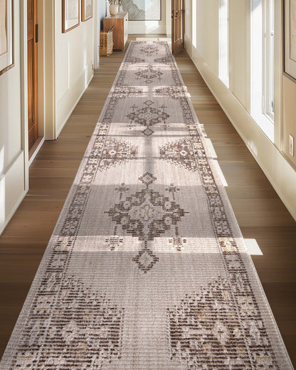 Custom Size Runner Isfjord Tribal Medallion Ivory Choose Your Width x Choose Your Length - Perfect For Hallway, Stairs & Kitchen