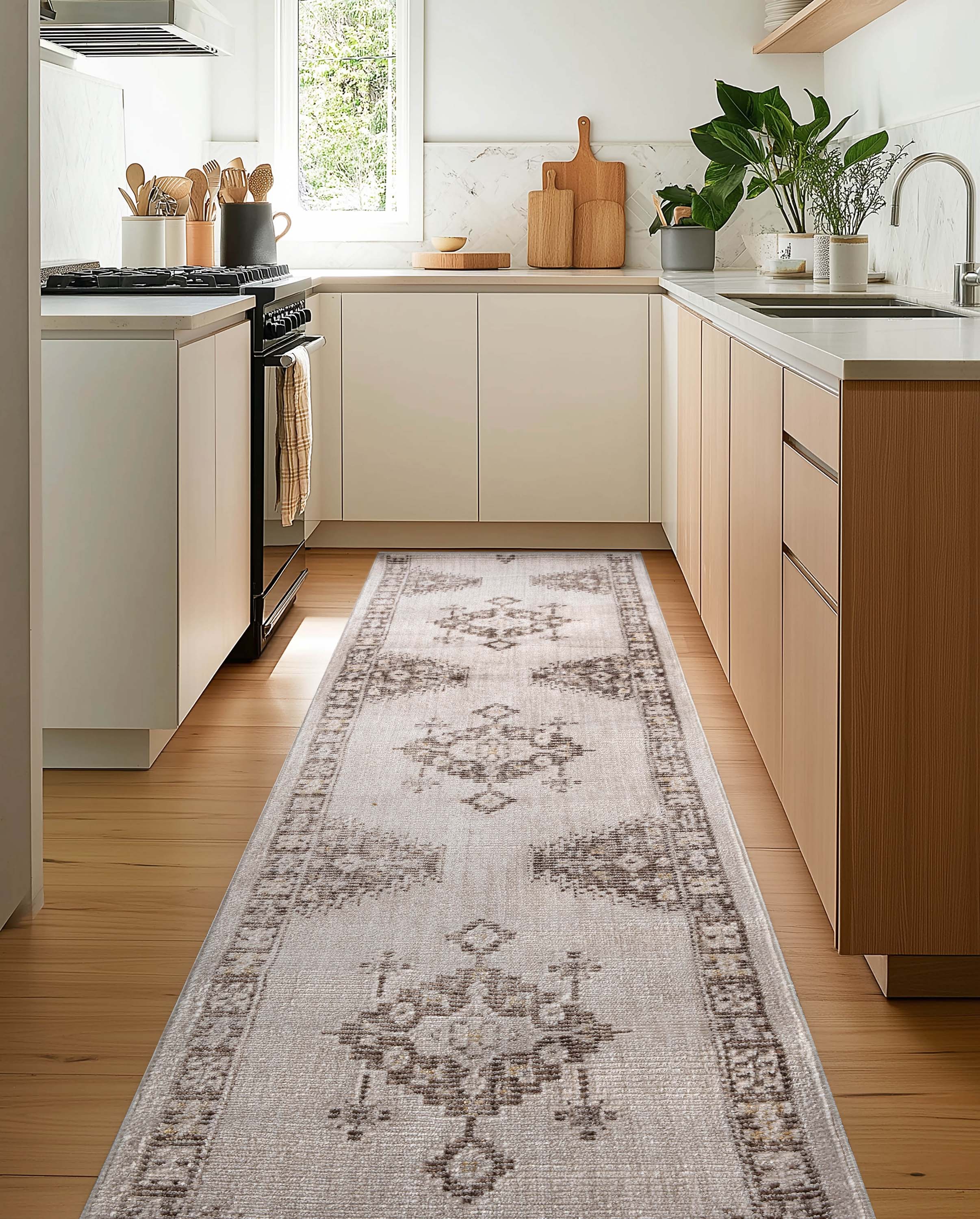 Custom Size Runner Isfjord Tribal Medallion Ivory Choose Your Width x Choose Your Length - Perfect For Hallway, Stairs & Kitchen