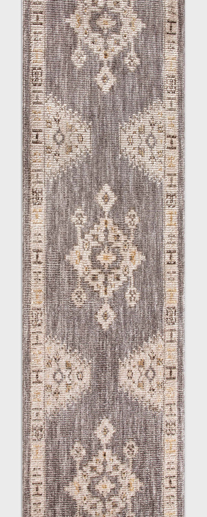 Custom Size Runner Isfjord Tribal Medallion Grey Choose Your Width x Choose Your Length - Perfect For Hallway, Stairs & Kitchen