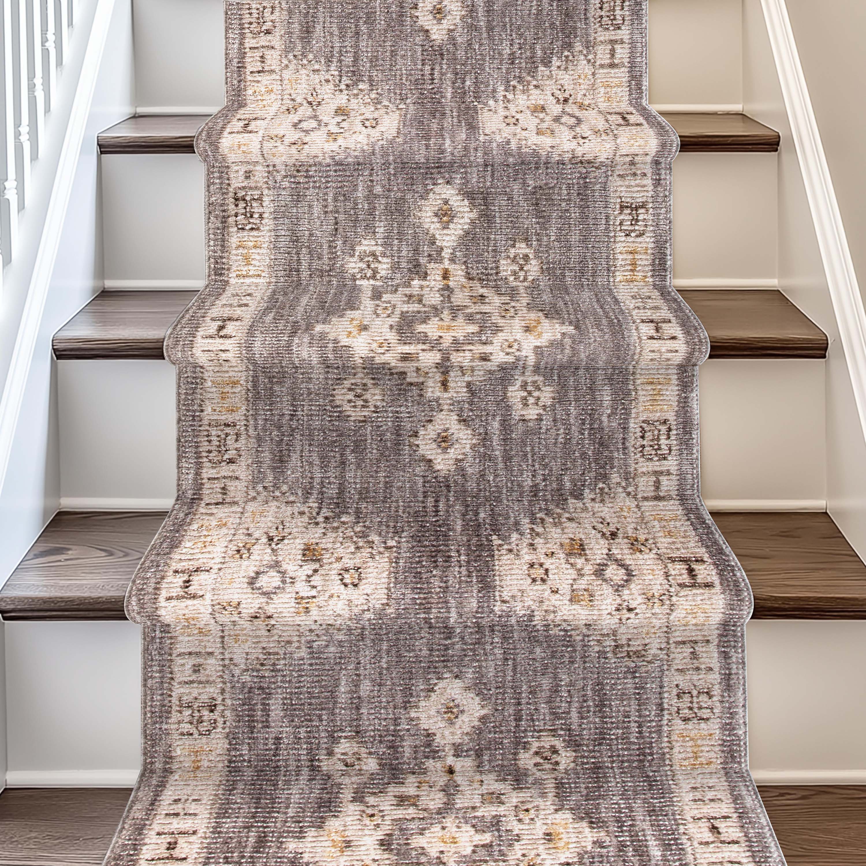 Custom Size Runner Isfjord Tribal Medallion Grey Choose Your Width x Choose Your Length - Perfect For Hallway, Stairs & Kitchen