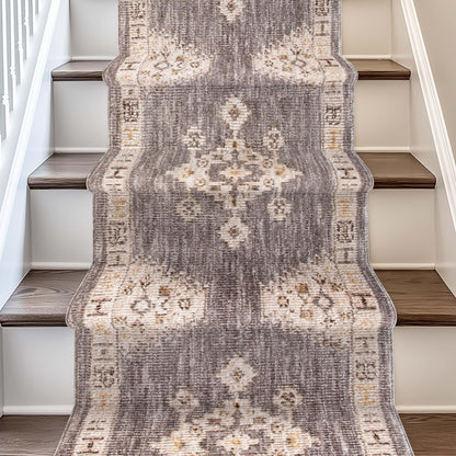 Custom Size Runner Isfjord Tribal Medallion Grey Choose Your Width x Choose Your Length - Perfect For Hallway, Stairs & Kitchen