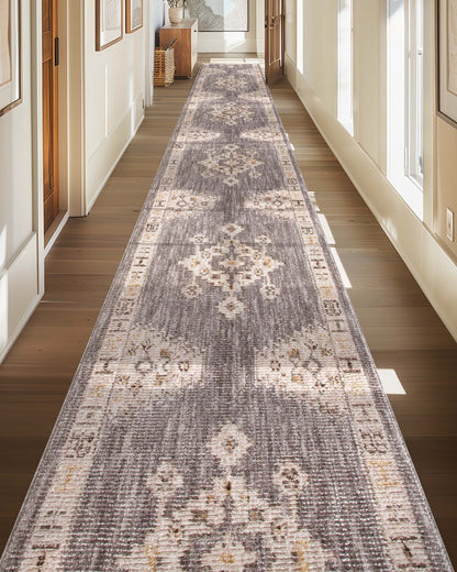 Custom Size Runner Isfjord Tribal Medallion Grey Choose Your Width x Choose Your Length - Perfect For Hallway, Stairs & Kitchen