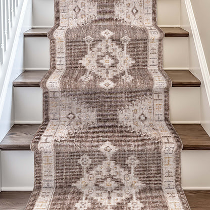 Custom Size Runner Isfjord Tribal Medallion Earth Choose Your Width x Choose Your Length - Perfect For Hallway, Stairs & Kitchen