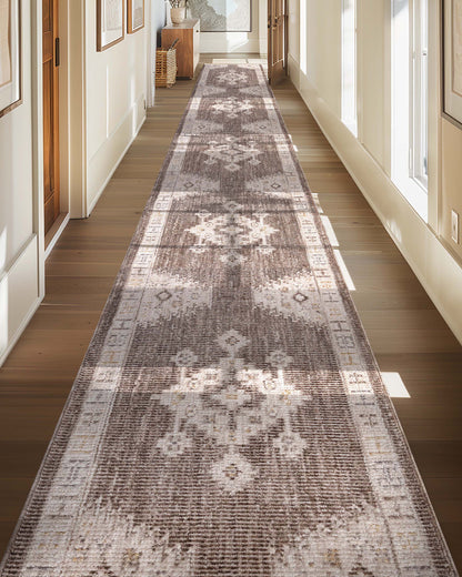 Custom Size Runner Isfjord Tribal Medallion Earth Choose Your Width x Choose Your Length - Perfect For Hallway, Stairs & Kitchen