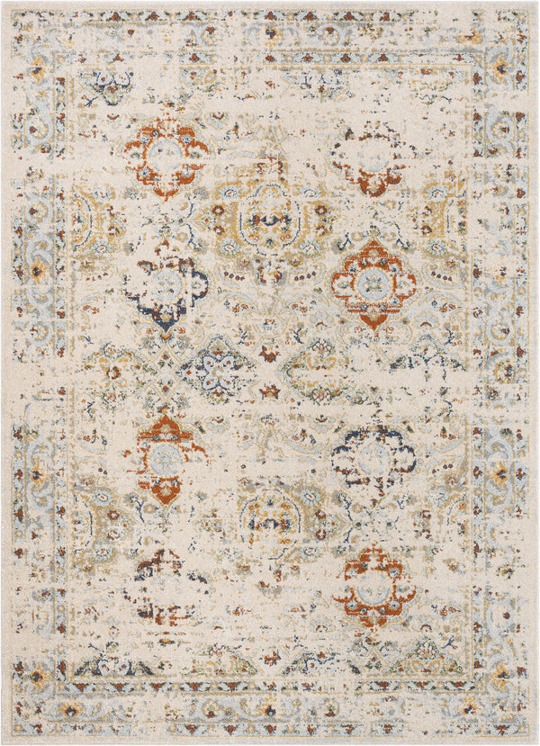 Kian Cream Vintage Panel Distressed Rug