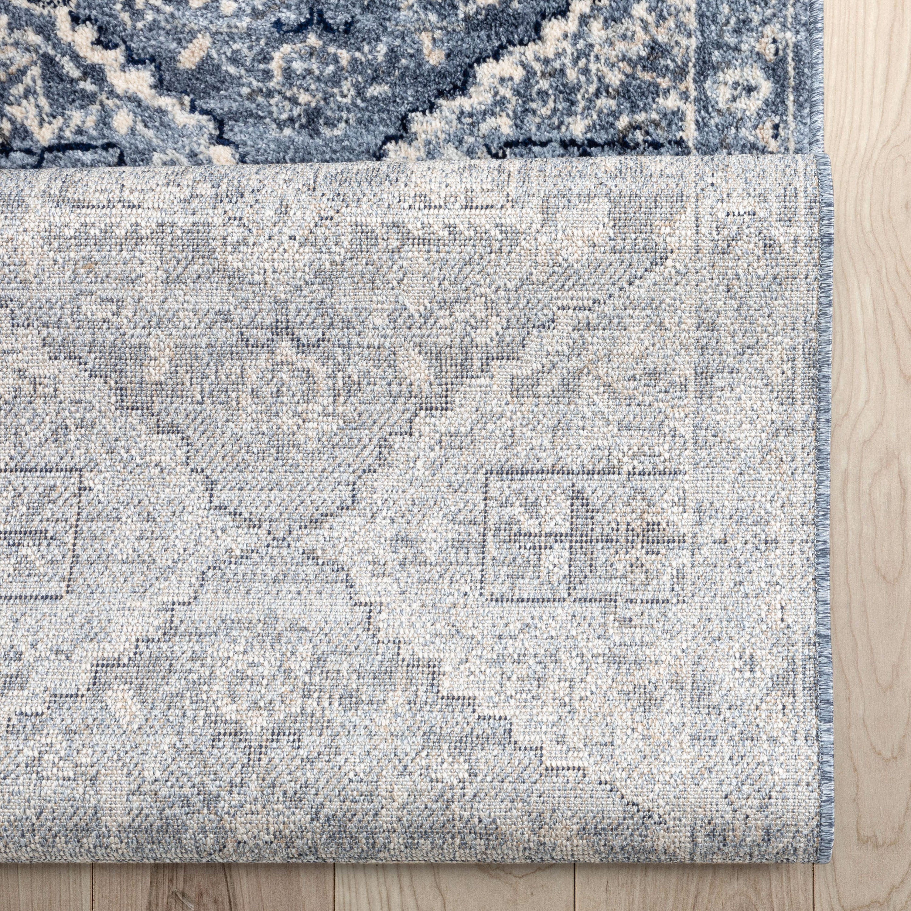 Custom Size Runner Camilla Farmhouse Medallion Denim Blue Choose Your Width x Choose Your Length Hallway Runner Rug