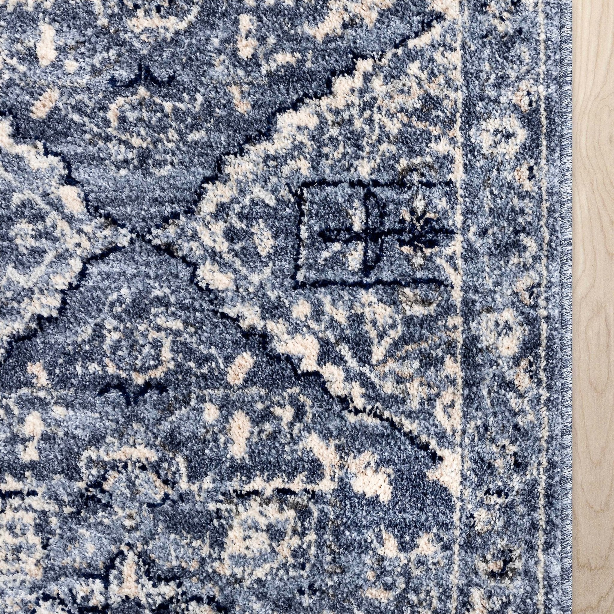 Custom Size Runner Camilla Farmhouse Medallion Denim Blue Choose Your Width x Choose Your Length Hallway Runner Rug Well Woven