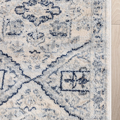 Custom Size Runner Camilla Farmhouse Medallion Ivory Blue Choose Your Width x Choose Your Length Hallway Runner Rug