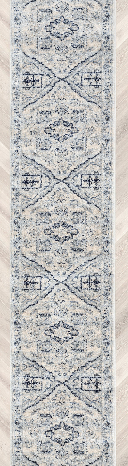 Custom Size Runner Camilla Farmhouse Medallion Ivory Blue Choose Your Width x Choose Your Length Hallway Runner Rug