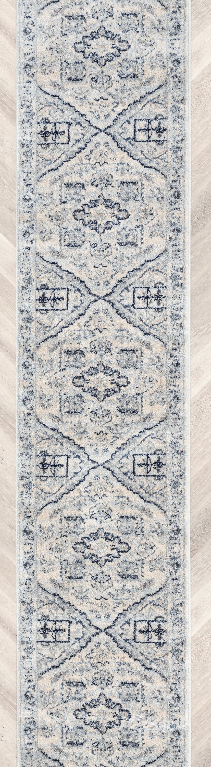 Custom Size Runner Camilla Farmhouse Medallion Ivory Blue Choose Your Width x Choose Your Length Hallway Runner Rug