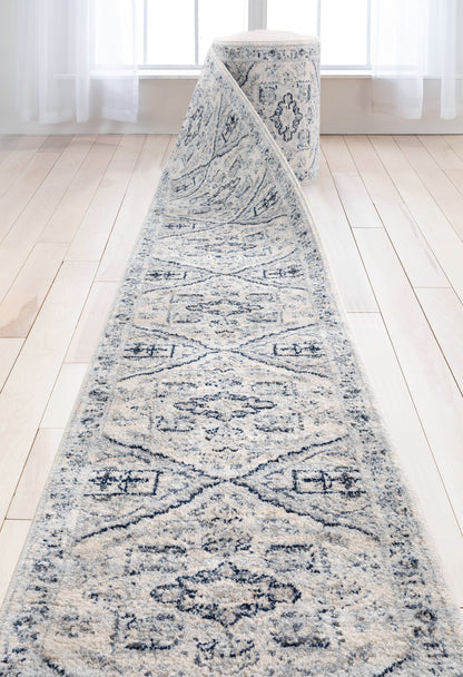 Custom Size Runner Camilla Farmhouse Medallion Ivory Blue Choose Your Width x Choose Your Length Hallway Runner Rug