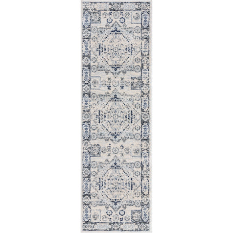 Leon Medallion Ivory Blue Beige Rug For Living Room, Bedroom, and Dining Room