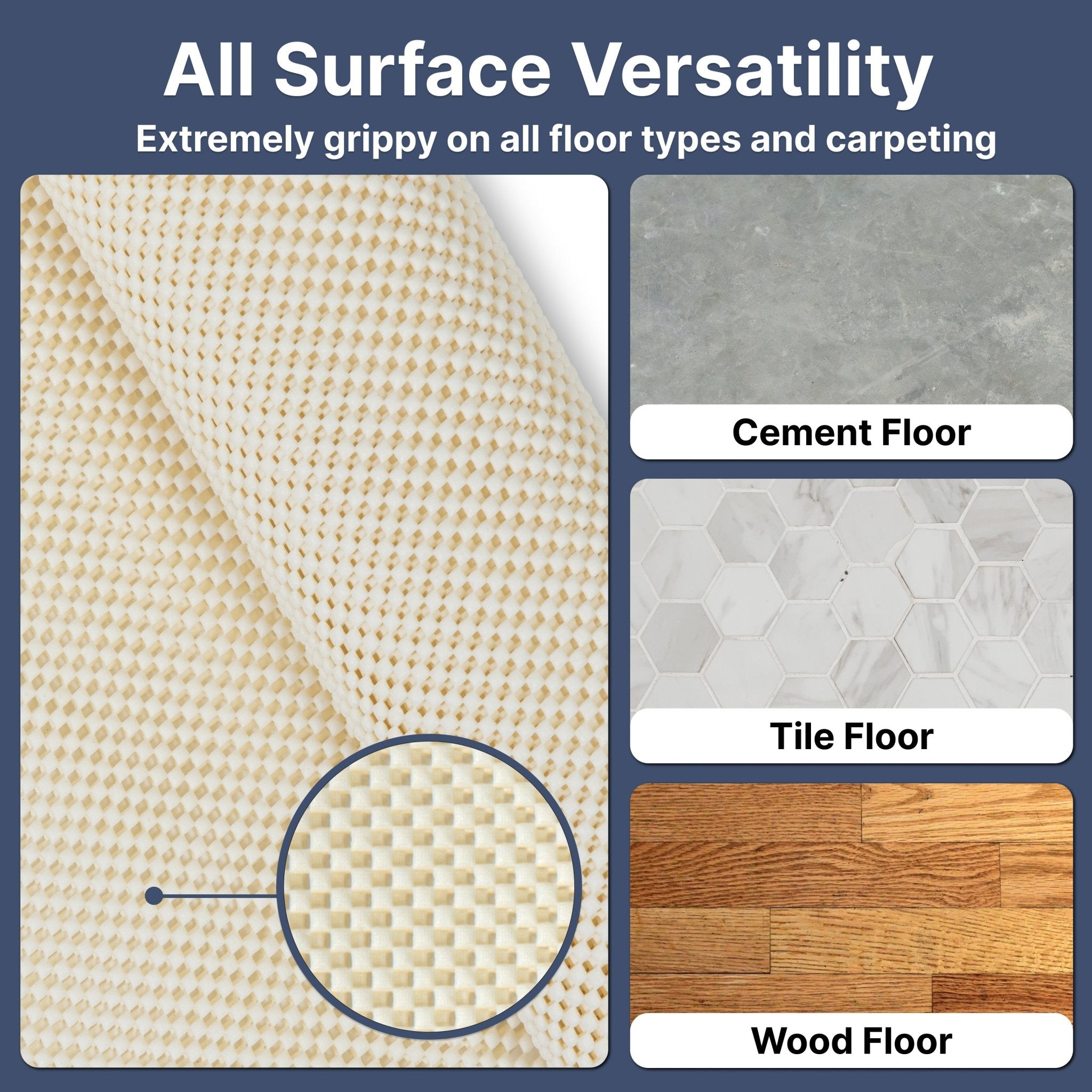 Elle Basics Rug Pad - Your Non-Slip Solution for Any Surface - 1/8" Thick Cushioned -  All-Floor Protection Well Woven