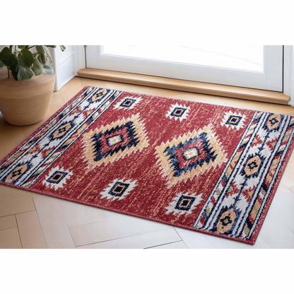 Lea Crimson Traditional Southwestern Tribal Rug