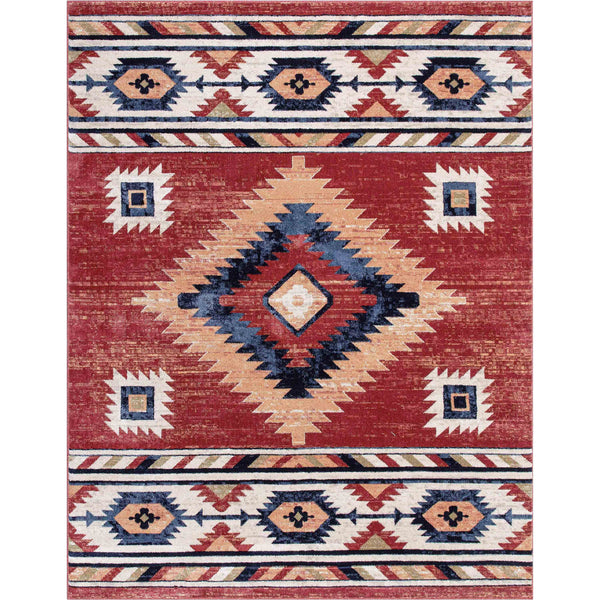 Lea Crimson Traditional Southwestern Tribal Rug