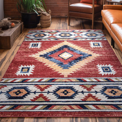 Lea Crimson Traditional Southwestern Tribal Rug