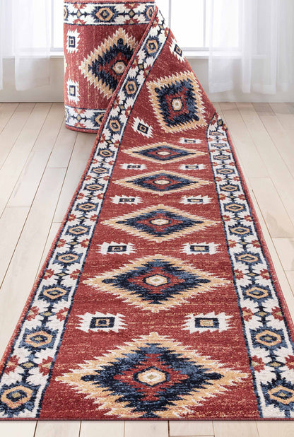 Custom Size Runner Lea Southwestern Red Choose Your Width x Choose Your Length Hallway Runner Rug