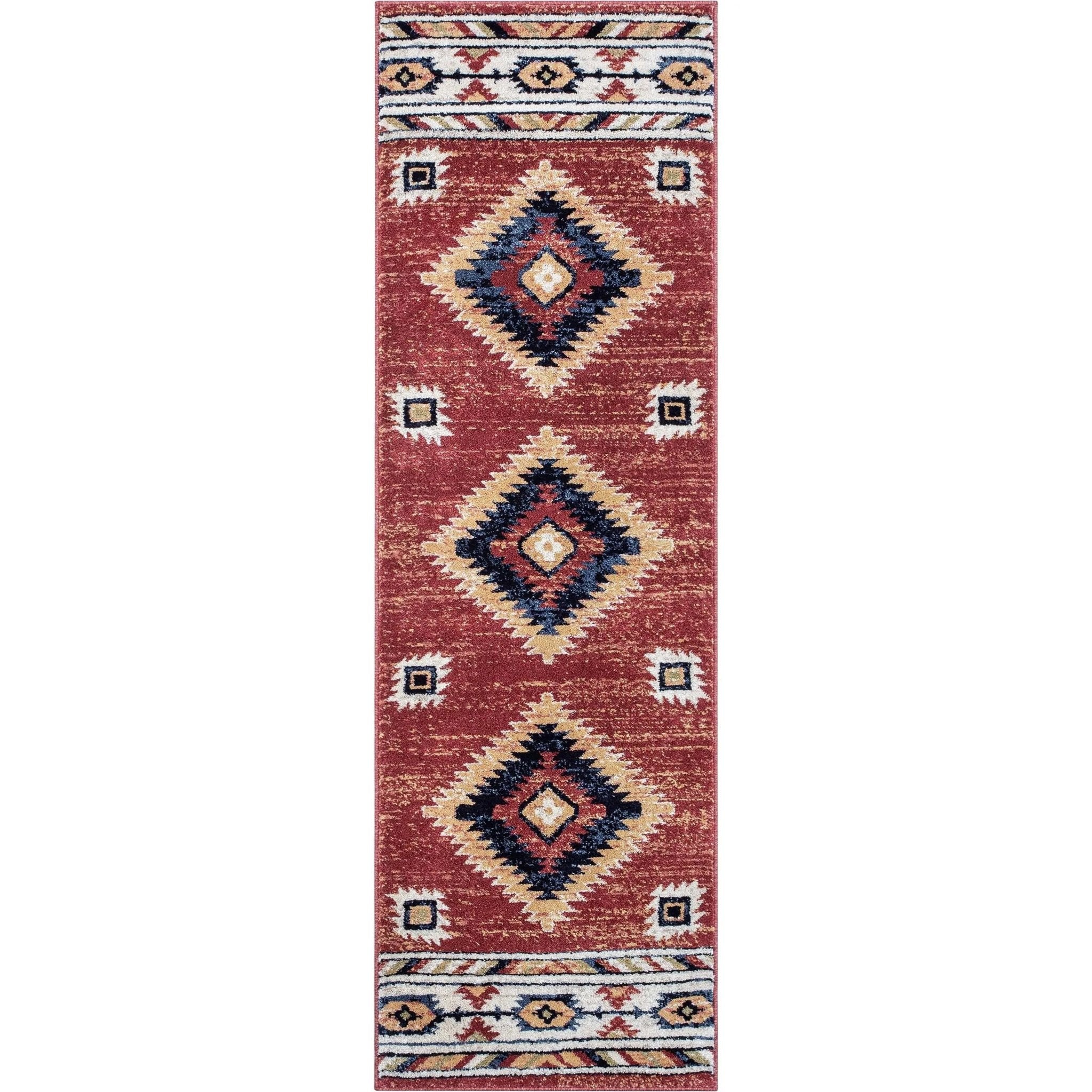 Lea Crimson Traditional Southwestern Tribal Rug Well Woven