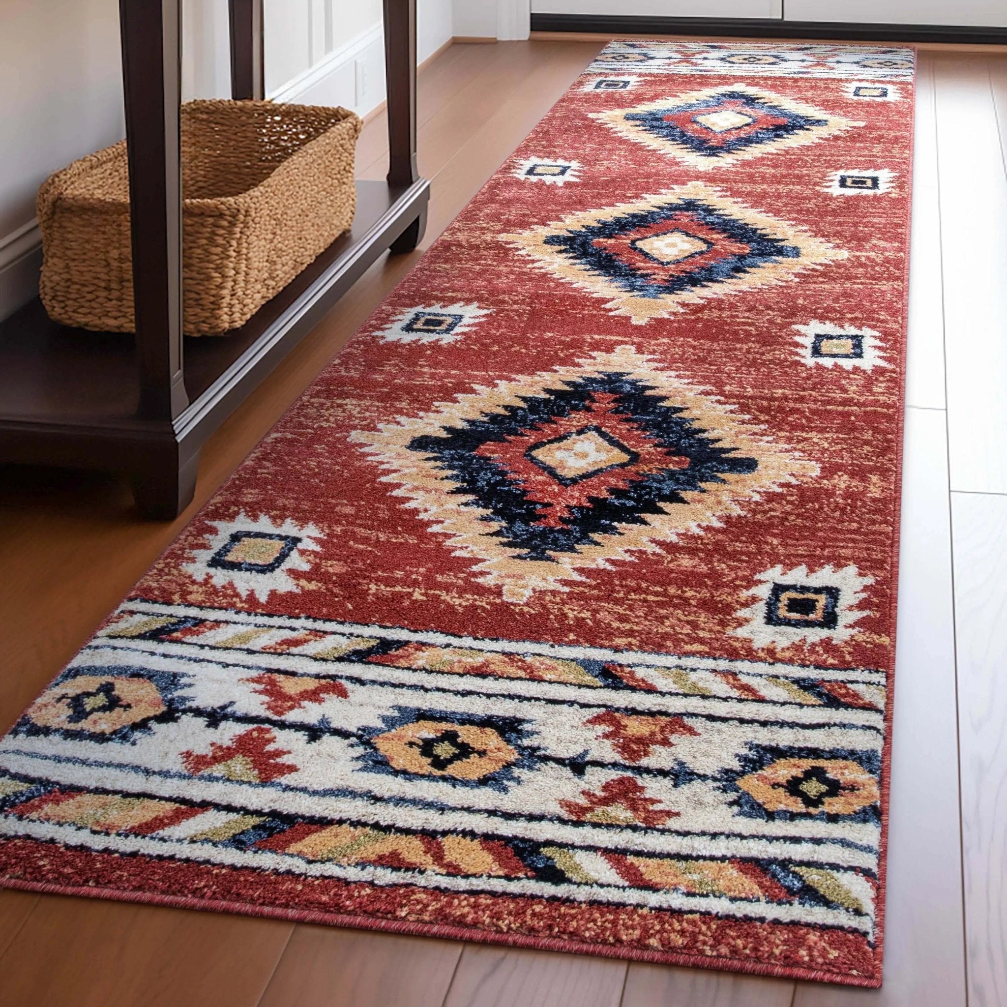 Lea Crimson Traditional Southwestern Tribal Rug Well Woven